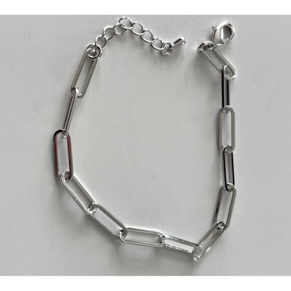 Silver Paperclip Link Bracelet With Lobster Clasp & Adjustable Extender - Picture 3 of 4